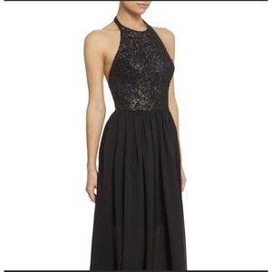 Dress the Population Women's Farah Halter Gown Sheer Dress XS‎ NWOT